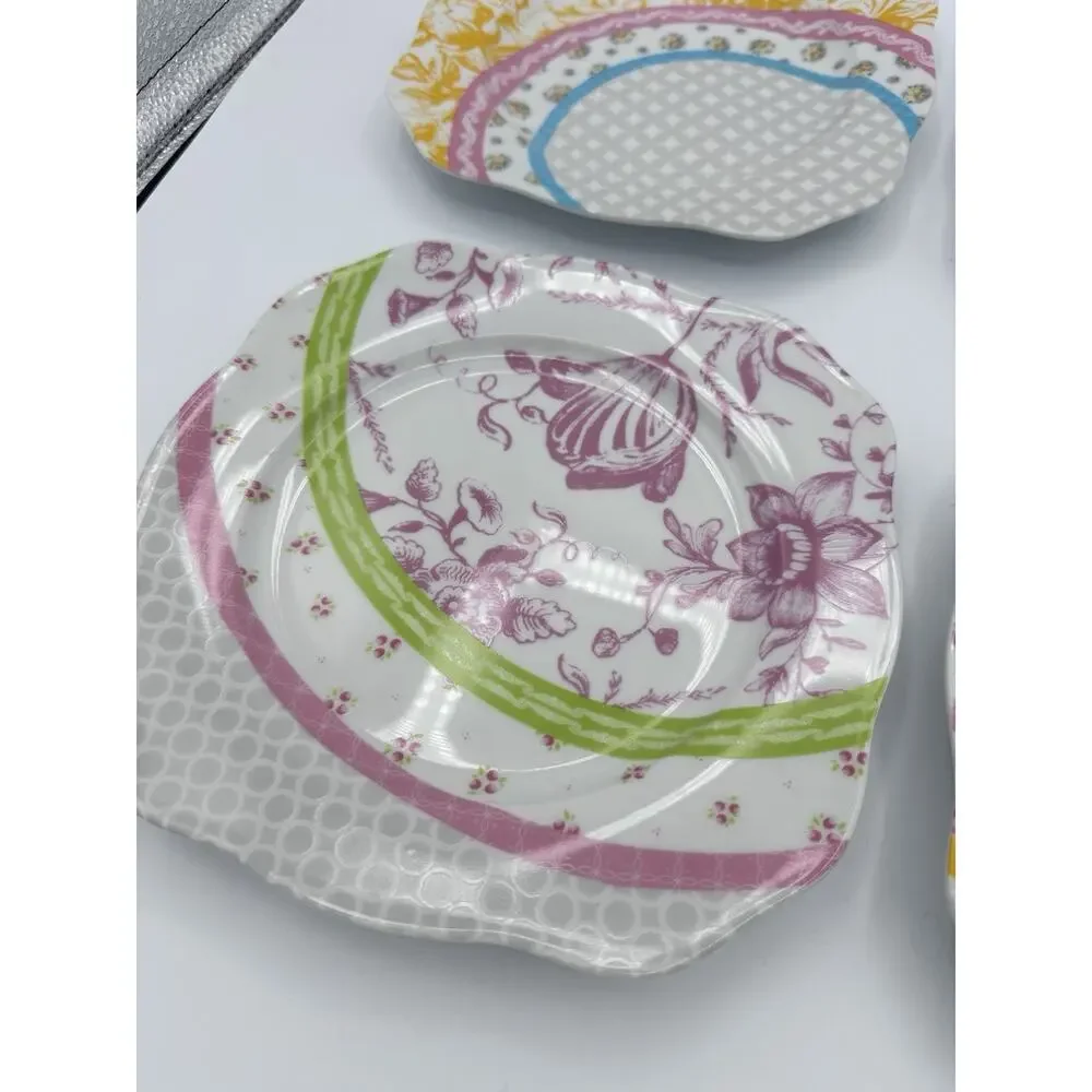 Rosanna Cadogan Gardens Salad Desert 8” Plates Set of 4 Scalloped Square Floral